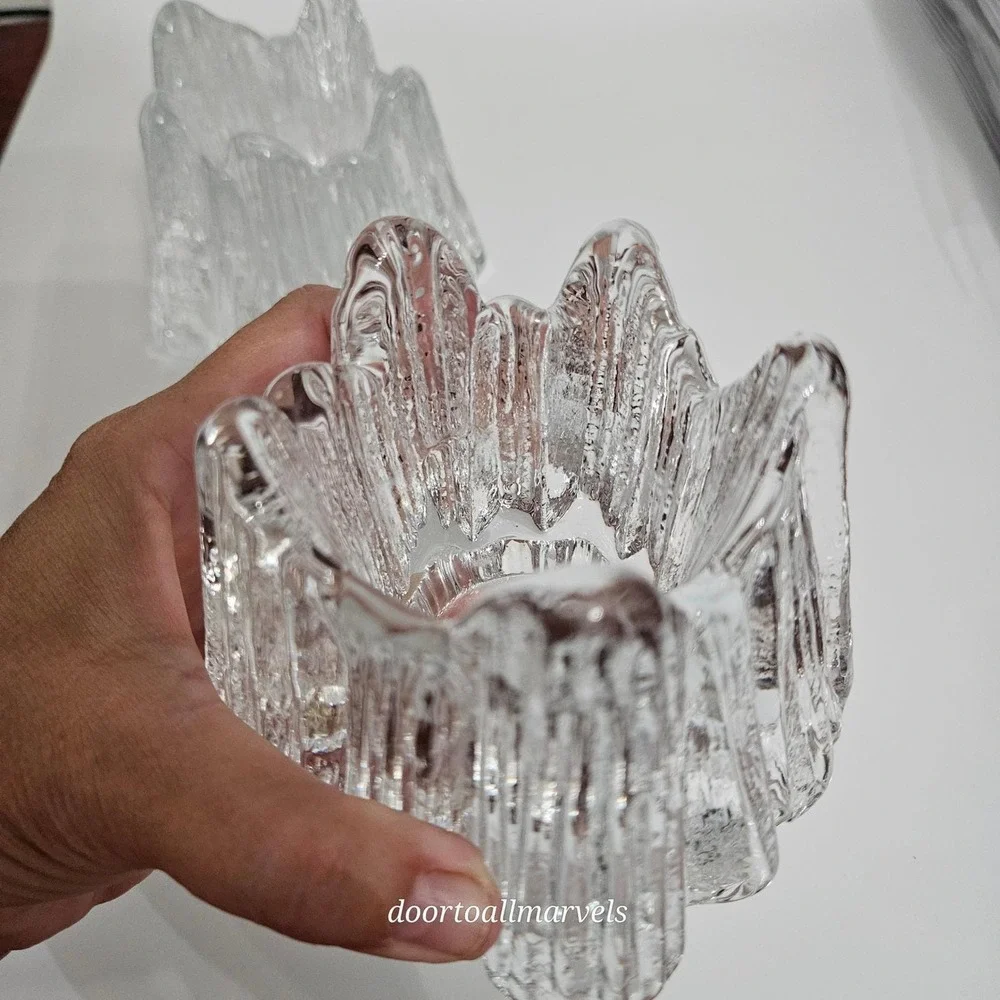 VTG Sweden Nybro Volcano Crystal Clear Tealight Candle Holders Heavy